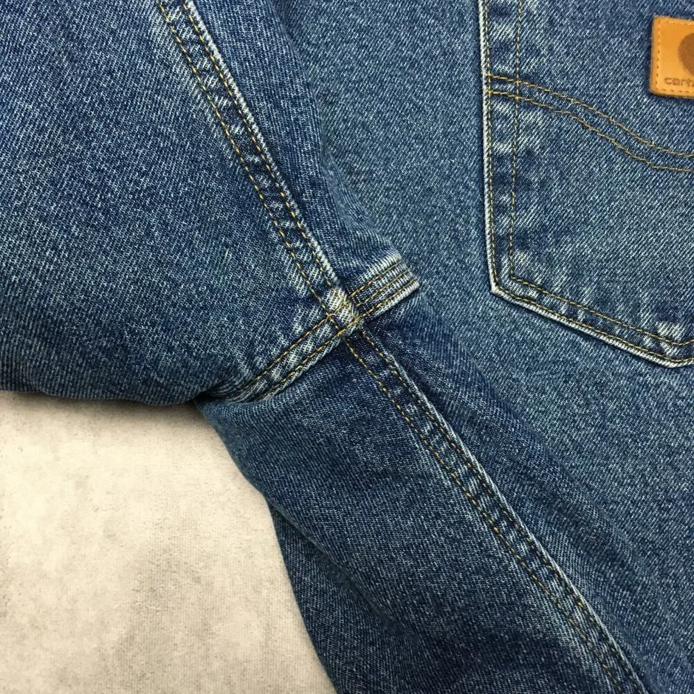Carhartt Mens Flannel Lined Blue Jeans‎ size 42x30 Relaxed Fit Denim Work Trades